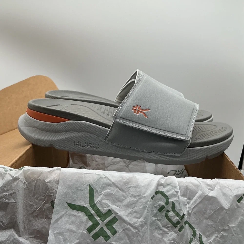 KURU KIVI Mens Grey Orange Adjustable Strap Comfort Slide Sandals Size 11